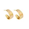 Nuevos Pendientes de Flor de Punto de Diamante Completo con Forma de C de Acero Inoxidable Chapado en Oro de 18 Quilates Estilo Mid-Century de Omaca Joyería Transfronteriza