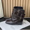 Botines de Cuero con Hebilla de Remache Estilo Coreano para Mujer 2026 Nueva Llegada de Otoño Botines Tacón Medio Botas Fruncidas Botas para Pantalón Botas de Moda