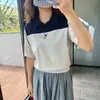 Estilo Old Money Casual para el Trayecto Color Bloque Cuello Polo Manga Corta Tejido Top para Mujer Camiseta 26 Llegada Nueva Principios de Otoño H080405