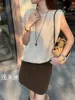 Chaleco de punto sin mangas versátil para mujer, suave como una nube, de cuello redondo, de seda, cachemira y lana cepillada, suelto y simple, para otoño