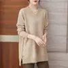 Ropa para Mujer Tallas Grandes 1.0-150kg Otoño e Invierno Tejido de Punto Holgado de Manga Larga para Mujer Top de Color Sólido Irregular de Longitud Media con Cuello