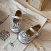 Zapatos de Cuero para Niñas 2026 Primavera/Otoño Nuevo Estilo Zapatos de Princesa Infantiles con Lazo de Pedrería Francesa Zapatos de Suela Simple Dulces para Niños