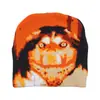 Gorro Jacquard com Retrato Estilo Ins, Chapéu de Tricô Preto e Branco com Retrato de Personagem Retro, Gorro Slouchy de Rua Nicho