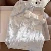 Nuevo cárdigan de manga larga y pantalón largo para primavera y otoño con cuello de muñeca para niñas, conjunto de pijama rosa para niños mayores