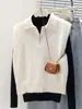 Colete de Tricô Polo com Meio Zíper Algodão Casulo para Mulheres no Outono e Inverno Novo Design Retro Redutor de Idade Artefato Versátil para Camadas