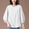 Esta Primavera y Verano Nuevo Estilo, Reductor de Edad y Versátil Camiseta de Manga Linterna Estilo Hong Kong, Top Casual de Manga Tres Cuartos para Mujer