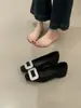 Zapatos Individuales Negros con Pedrería, Punta Cuadrada, Tacón Grueso, Estilo Francés, para Mujer, Nuevos para Primavera y Otoño 2026, Tacón Bajo, Elegantes, para Viajar al Trabajo