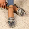 Nuevos zapatos planos sin cordones de tela con bloques de color transfronterizos para mujer, estilo étnico, boca poco profunda, transpirables, zapatos planos sin cordones para el trabajo