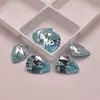 Gema azul mar claro en forma de lágrima, circón azul marino al por mayor, cara de anillo de joyería, colgante de anillo, piedra de accesorio incrustada