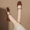 Sapatos Estilo Ballet de Uma Linha com Laço, Sapatos Mary Jane Femininos, Salto Grosso Estilo Pequeno Fragrante, Sapatos Femininos de Alto Nível