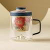 Taza de Té Camelia Roja Flintstone Azul y Blanca Taza de Vidrio para Separar Té y Agua Taza de Escritorio de Gama Alta con Tapa para Uso en Casa