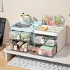 Portalápices de conejo estilo Ins caja de almacenamiento de escritorio organizador de papelería de cajones multicapa caja estante de almacenamiento para oficina de estudiante