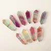 Cristal natural fluorita colorida piedra en bruto cristal hexagonal doble punta pilar piedra feng shui desmagnetizador de cristal decoración de mesa de entrada