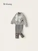 Ropa para Niños Youbao Conjunto para Niñas Primavera y Otoño Nuevo Suéter Cardigan con Lazo y Leggings de Patchwork Conjunto de Dos Piezas Infantil Moderno