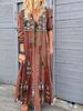 Vestido Largo Patchwork Estampado Floral de Comercio Exterior Bohemio Europeo y Americano con Lazo de Cordón y Mangas Largas