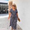 Estilo Fresco Mais Vendido Comércio Exterior Transfronteiriço 2026 Nova Coleção Outono e Verão Roupas Femininas, Elegante Vestido de Manga Curta com Decote V Estampa de Leopardo