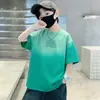 Camiseta de Manga Curta 100% Algodão Puro para Meninos Novo Estilo Roupas de Verão para Crianças Tops de Cor Contrastante Gradiente para Meninos Manga Meia Manga Roupas para Crianças 6