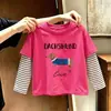 Blusa listrada de algodão puro para meninas, um novo estilo primavera/outono, disponível nos tamanhos médio e grande, camiseta de manga comprida para crianças, camiseta de bebê da moda
