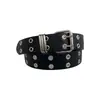 Cinturón de Hombre de Venta Caliente Europeo y Americano con Estilo Oscuro, Decoración de Ojales Metálicos de Doble Fila, Tendencia Versátil de Cinturón de Cuero Punk para Hombre