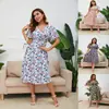 Vestido Bohemio Amazon 2025 Nuevo Vestido Estampado de Cuello en V con Falda Acampanada Sexy con Lazos Vestido de Gasa para Viajes