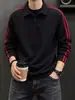 Polo Retro de Manga Larga con Tres Rayas para Hombre Sudadera con Textura de Escamas de Dragón para Otoño Top Básico de Capa Interior Simple para Hombre