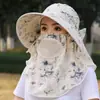 Sombrero para Mujer de Verano con Velillo Protector Solar Sombrilla Sombrero para Trabajar en la Tierra Ala Grande Sombrero para Recoger Té Juego al Aire Libre Transpirable Sombrero para el Sol