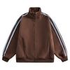Estilo americano Retro Sports Three Bar Cardigan Collar Sweater para homens e mulheres outono fino solto preguiçoso chique casal jaqueta