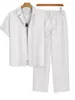 Moda Verão Casual Conjunto de Camisa de Manga Curta Masculino Tendência Luxo Leve Cor Sólida Calça Longa Tendência Conjunto de Duas Peças Novo Estilo