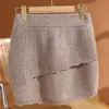 Falda de Encaje Francés de Doble Capa 100% Lana Pura para Mujer, Falda de Punto Corta Bodycon Estilo Lápiz, Cintura Elástica, Ajuste Ceñido al Cuerpo, Falda de una Sola Pieza que Resalta las Caderas