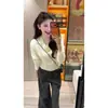 Suéter Básico de Punto con Cuello en V para Otoño Temprano para Mujer, Ropa Interior Otoño/Invierno, Se Puede Usar como Prenda Exterior, Estilo Perezoso, Ceñido a la Cintura, Top de Punto Adelgazante