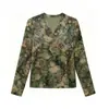 Moda Otoño-Invierno para Mamá de Mediana Edad Blusa Elegante de Manga Larga para Mujer Cálida Engrosada Adelgazante Cuello en V Estampado de Pedrería