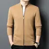 Nueva chaqueta-suéter 100% lana para otoño e invierno, cárdigan de punto liso, suéter de lana cálido grueso de lana pura para hombre