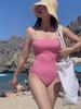 Novo Top Tube Elegante com Relevo Gola Tubo Retrô Simples Emagrecedor Triângulo Biquíni Peça Única Roupa de Banho para Férias na Praia para Mulheres