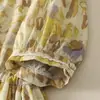 Toma real: Vestido de verano de manga corta para mujer, nuevo estilo 2026, elegante estampado, ceñido a la cintura, adelgazante, largo