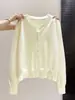 Cardigan de tricô com atmosfera relaxada para mulheres, suéter casual de camada única para primavera e outono, jaqueta versátil e despojada