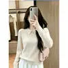 Suéter de punto acanalado estilo coreano para otoño e invierno, de cuello redondo, manga larga, suave y ajustado, favorecedor y juvenil, adecuado para usar en otoño, top para mujer