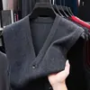 Chaleco de lana con cuello corazón, engrosado, adecuado para mediana edad y ancianos, casual y versátil, suéter de punto con cuello en V para otoño e invierno, cálido