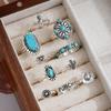 Juego de 10 anillos bohemios nuevos con gestión completa, con cactus turquesa, vintage, de plata antigua, nicho femenino