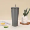 Nueva taza aislada simple de acero inoxidable, taza de café sólida de color al vacío de gran capacidad, antideslizante, conservadora de frío, taza portátil con popote