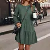 Vestido de Pastel en Capas de Pana Cuello Redondo Manga Larga Abullonada Holgado Cubre Imperfecciones Casual Vestido Corto para Mujer