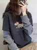 Camiseta de manga larga con bloques de color, que realza los hombros, de aspecto de dos piezas, de terciopelo alemán para mujer, moderna y elegante, capa base de forro polar cepillado engrosado para otoño