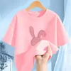 2411 # Camiseta de Manga Corta para Niña 2025 Verano Nuevo Estilo Dibujos Animados Holgada de Media Manga Ropa Familiar para Niños Top de Algodón Puro Verano