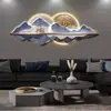 Pintura de Paisagem para Parede de Fundo de Sofá de Sala de Estar de Luxo Moderno, Estilo Chinês Novo com Luzes, Decoração Luminosa, Arte de Parede de Alto Padrão