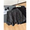 Imprescindible Floral de Verano Falda Floral Negra para Mujer, de Cintura Alta, Adelgazante, Anti-Exposición, Versátil Falda Corta de Corte A