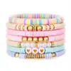 Pulseira de Coração de Argila Macia Retrô Boêmia Europeia e Americana Dia dos Namorados Conjunto de Pulseiras Multicamadas Feito à Mão com Contas