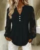 Estación Europea 2026 Comercio Exterior AliExpress Wish Camisa Más Vendida Nuevo Color Sólido Cuello en V Encaje Blusa para Mujer