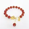 Pulsera de Ágata Roja Natural con Colgante de Caballo, Amuleto de Buena Suerte para Año Nuevo, Colgante Pequeño de Caballo del Año Zodiacal, Pulsera DIY para Mujer al por Mayor