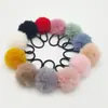Laços de cabelo de pelo sintético de coelho personalizados pelo fabricante, elásticos de cabelo infantis, acessórios de pompom DIY, pompons de pelo sintético de coelho