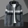 Suéter de Punto con Bloques de Color para Hombre, Otoño e Invierno 2025, Exportación Transfronteriza, Talla Grande, Cardigan Casual con Capucha