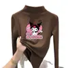 Camiseta interior básica de manga larga con estampado y forro polar para niña, nuevo estilo 2026, top interior versátil ajustado para otoño, adecuado para niños de talla mediana y grande